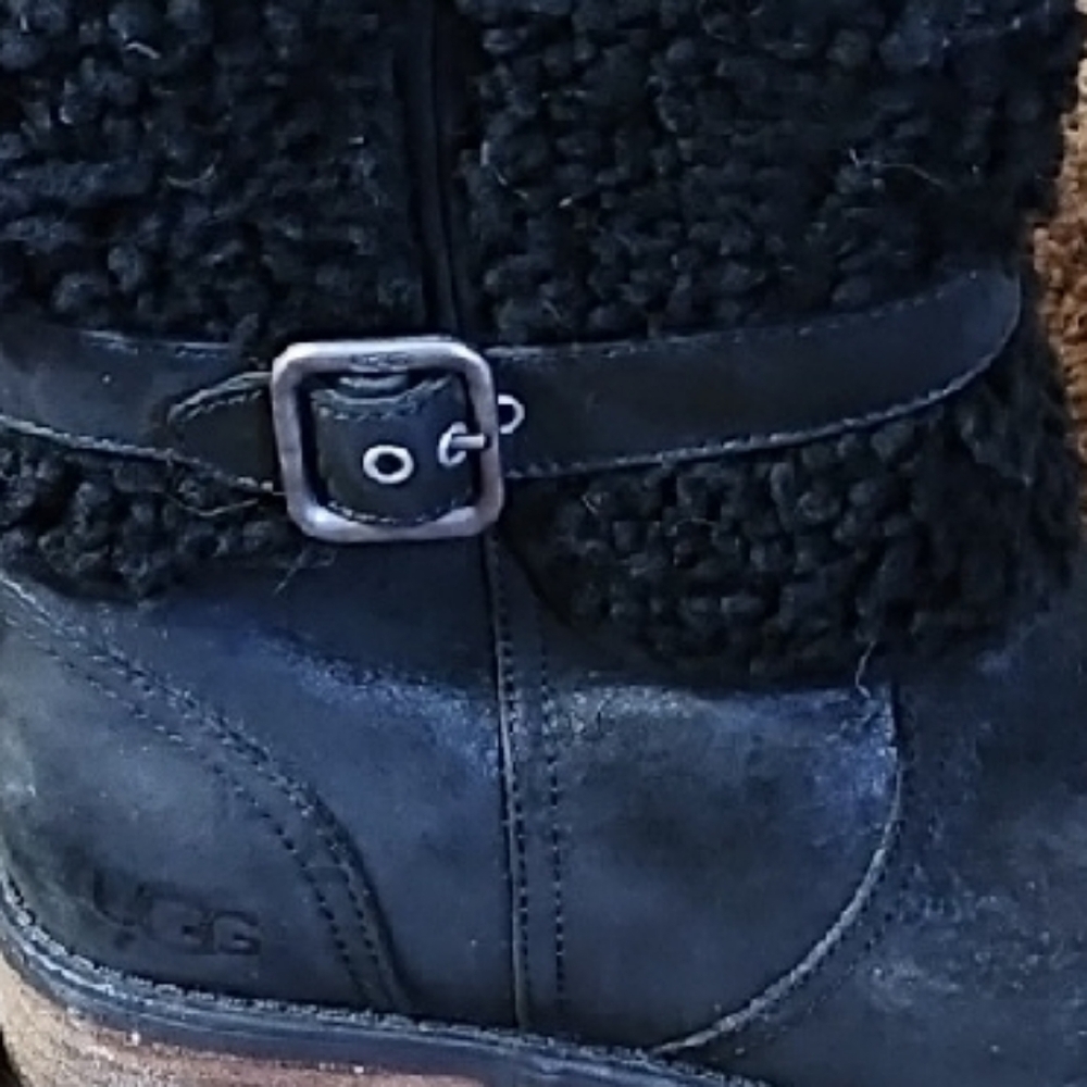UGG Black Shearling Cuff Leather Ankle Boots